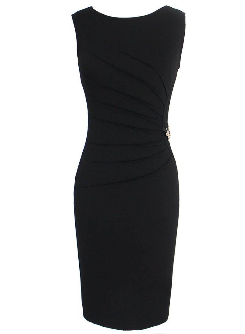 VFSHOW Womens Black Elegant Ruched Work Business Office Cocktail Party Pencil Sheath Dress 2812 BLK M - Image 3